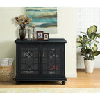 Meuble TV traditionnel gris antique / blanc crème / vert sarcelle / noir / bleu catalina / bleu-noyer / blanc-gris avec portes vitrées à croisillons - Usage unique