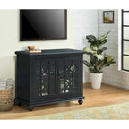Meuble TV traditionnel gris antique / blanc crème / vert sarcelle / noir / bleu catalina / bleu-noyer / blanc-gris avec portes vitrées à croisillons - Usage unique