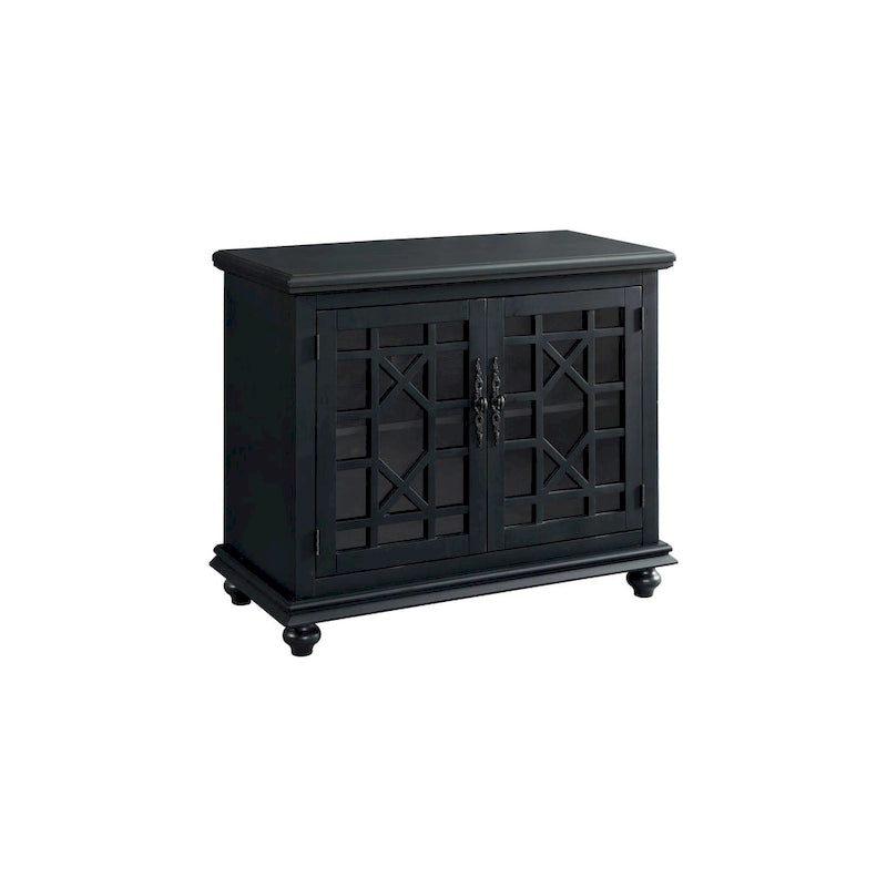 Meuble TV traditionnel gris antique / blanc crème / vert sarcelle / noir / bleu catalina / bleu-noyer / blanc-gris avec portes vitrées à croisillons - Usage unique