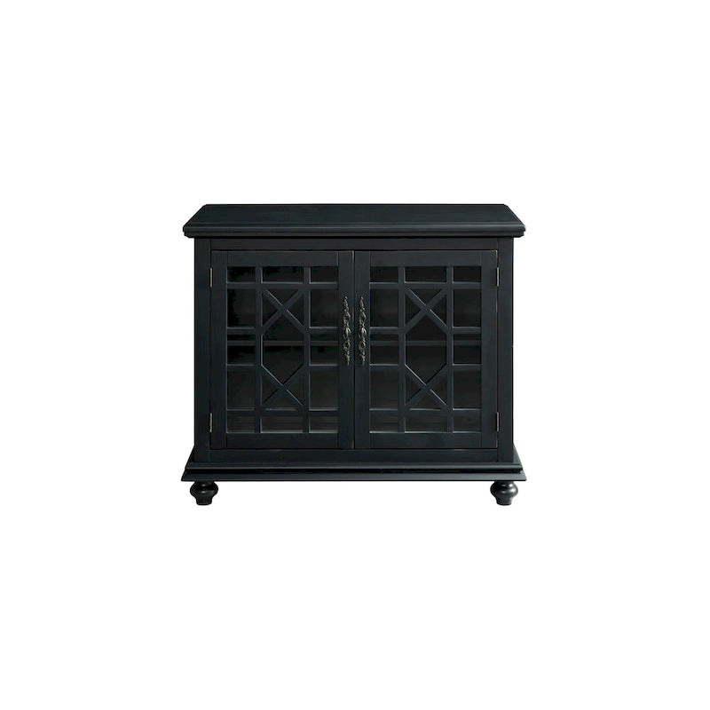Meuble TV traditionnel gris antique / blanc crème / vert sarcelle / noir / bleu catalina / bleu-noyer / blanc-gris avec portes vitrées à croisillons - Usage unique