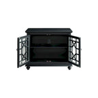 Meuble TV traditionnel gris antique / blanc crème / vert sarcelle / noir / bleu catalina / bleu-noyer / blanc-gris avec portes vitrées à croisillons - Usage unique