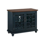 Meuble TV traditionnel gris antique / blanc crème / vert sarcelle / noir / bleu catalina / bleu-noyer / blanc-gris avec portes vitrées à croisillons - Usage unique