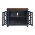 Meuble TV traditionnel gris antique / blanc crème / vert sarcelle / noir / bleu catalina / bleu-noyer / blanc-gris avec portes vitrées à croisillons - Usage unique