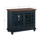 Meuble TV traditionnel gris antique / blanc crème / vert sarcelle / noir / bleu catalina / bleu-noyer / blanc-gris avec portes vitrées à croisillons - Usage unique