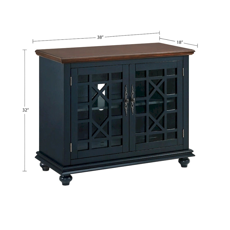 Meuble TV traditionnel gris antique / blanc crème / vert sarcelle / noir / bleu catalina / bleu-noyer / blanc-gris avec portes vitrées à croisillons - Usage unique