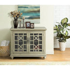 Meuble TV traditionnel gris antique / blanc crème / vert sarcelle / noir / bleu catalina / bleu-noyer / blanc-gris avec portes vitrées à croisillons - Usage unique
