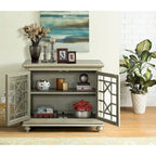 Meuble TV traditionnel gris antique / blanc crème / vert sarcelle / noir / bleu catalina / bleu-noyer / blanc-gris avec portes vitrées à croisillons - Usage unique