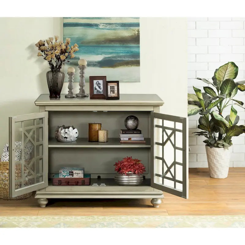 Meuble TV traditionnel gris antique / blanc crème / vert sarcelle / noir / bleu catalina / bleu-noyer / blanc-gris avec portes vitrées à croisillons - Usage unique