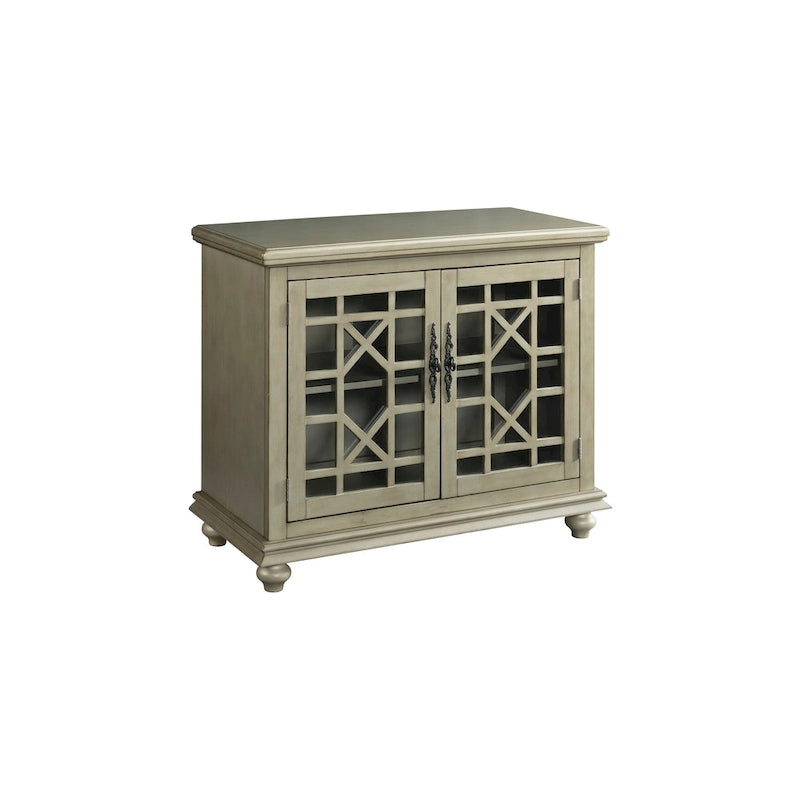 Meuble TV traditionnel gris antique / blanc crème / vert sarcelle / noir / bleu catalina / bleu-noyer / blanc-gris avec portes vitrées à croisillons - Usage unique