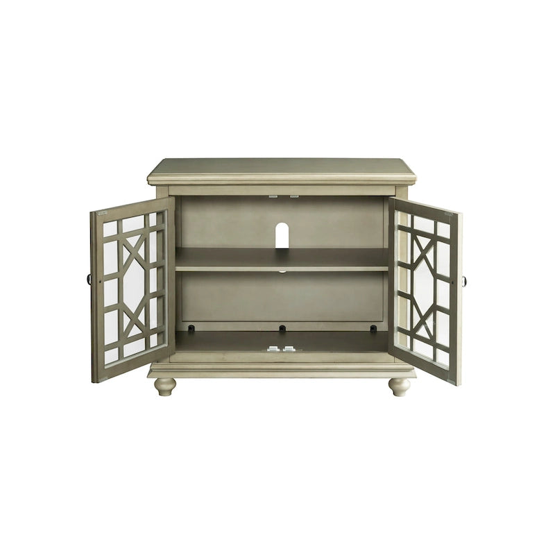 Meuble TV traditionnel gris antique / blanc crème / vert sarcelle / noir / bleu catalina / bleu-noyer / blanc-gris avec portes vitrées à croisillons - Usage unique