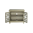 Meuble TV traditionnel gris antique / blanc crème / vert sarcelle / noir / bleu catalina / bleu-noyer / blanc-gris avec portes vitrées à croisillons - Usage unique
