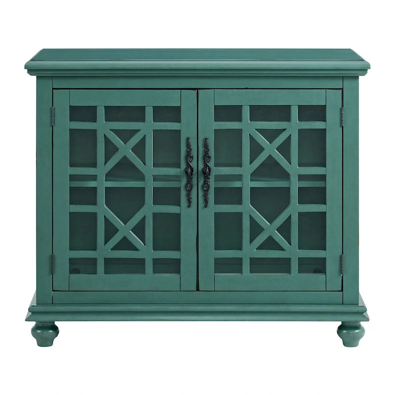Meuble TV traditionnel gris antique / blanc crème / vert sarcelle / noir / bleu catalina / bleu-noyer / blanc-gris avec portes vitrées à croisillons - Usage unique