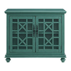 Meuble TV traditionnel gris antique / blanc crème / vert sarcelle / noir / bleu catalina / bleu-noyer / blanc-gris avec portes vitrées à croisillons - Usage unique