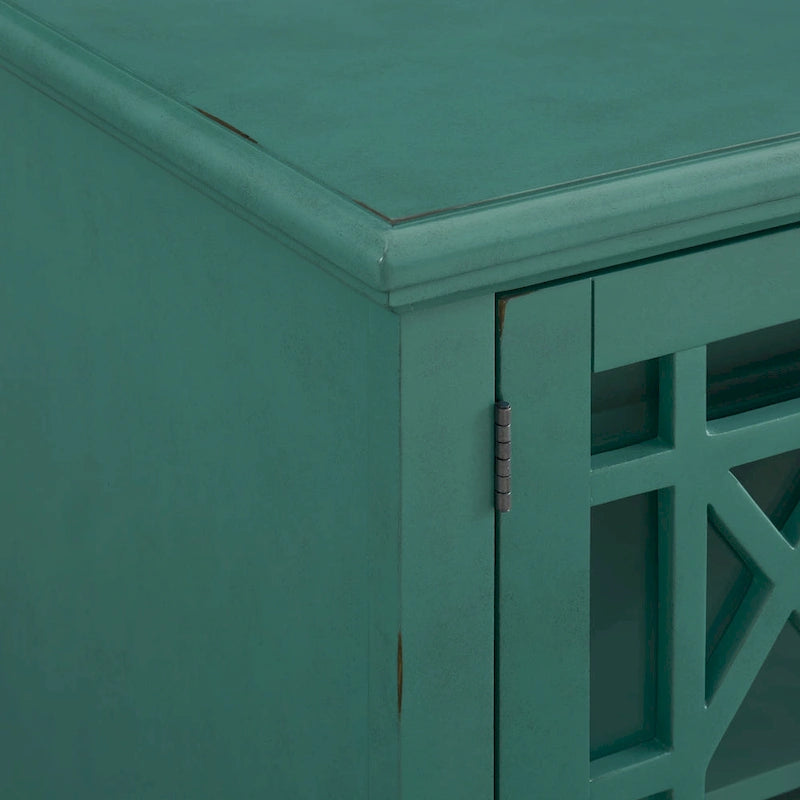 Meuble TV traditionnel gris antique / blanc crème / vert sarcelle / noir / bleu catalina / bleu-noyer / blanc-gris avec portes vitrées à croisillons - Usage unique