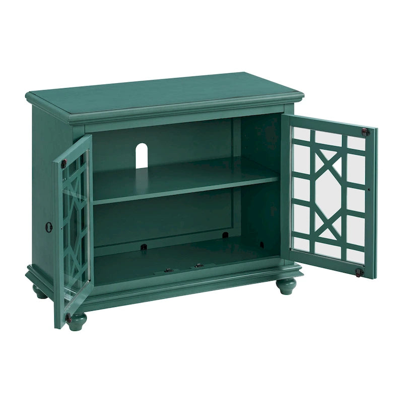 Meuble TV traditionnel gris antique / blanc crème / vert sarcelle / noir / bleu catalina / bleu-noyer / blanc-gris avec portes vitrées à croisillons - Usage unique