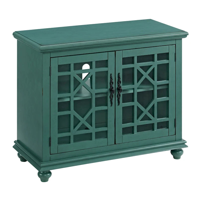 Meuble TV traditionnel gris antique / blanc crème / vert sarcelle / noir / bleu catalina / bleu-noyer / blanc-gris avec portes vitrées à croisillons - Usage unique