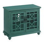 Meuble TV traditionnel gris antique / blanc crème / vert sarcelle / noir / bleu catalina / bleu-noyer / blanc-gris avec portes vitrées à croisillons - Usage unique
