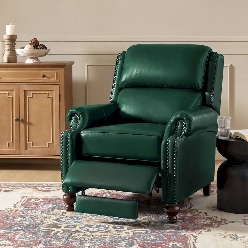 Fauteuil inclinable à dossier inclinable en cuir pleine fleur de style Mid-Century, couleurs marine/vert/noir/marron/vert sauge/chameau/turquoise/colombe/beige/bordeaux – Usage unique
