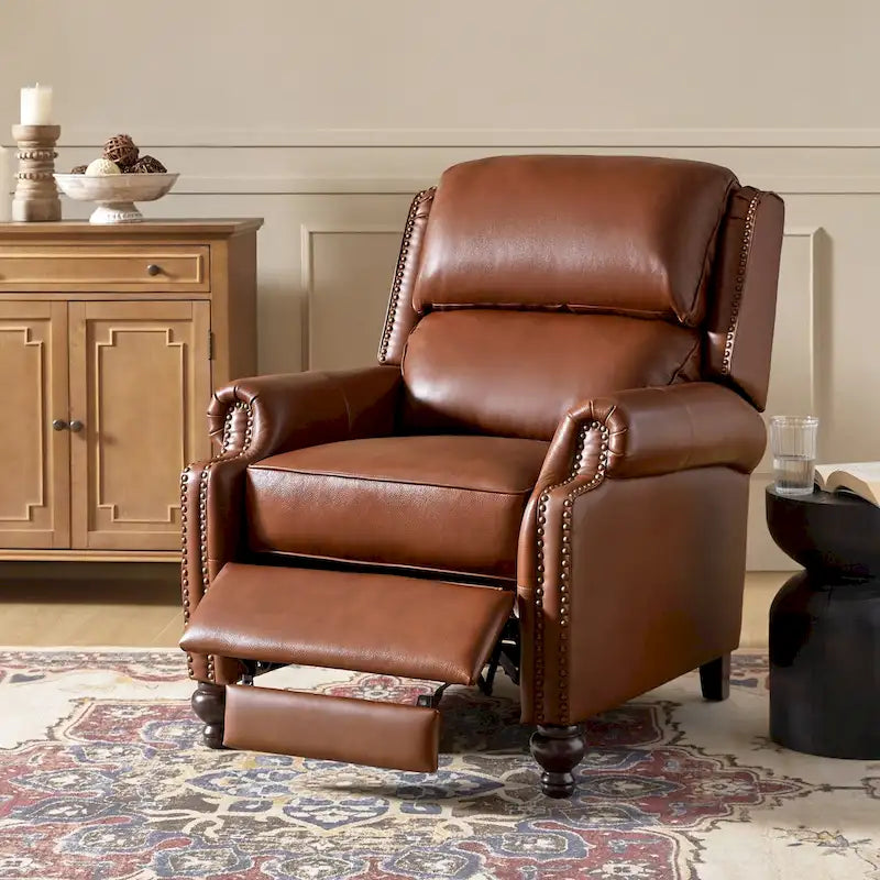 Fauteuil inclinable à dossier inclinable en cuir pleine fleur de style Mid-Century, couleurs marine/vert/noir/marron/vert sauge/chameau/turquoise/colombe/beige/bordeaux – Usage unique