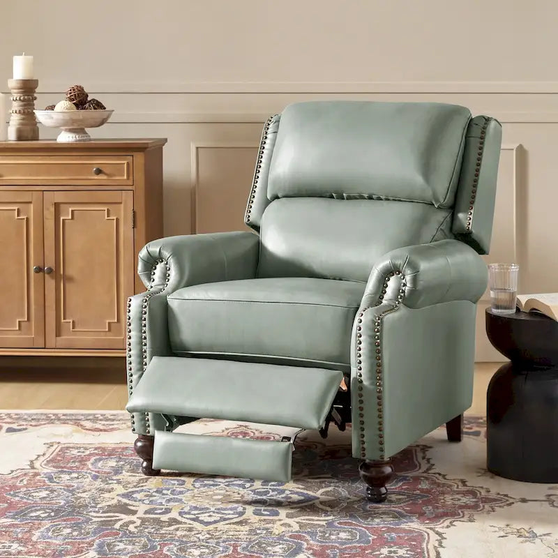 Fauteuil inclinable à dossier inclinable en cuir pleine fleur de style Mid-Century, couleurs marine/vert/noir/marron/vert sauge/chameau/turquoise/colombe/beige/bordeaux – Usage unique