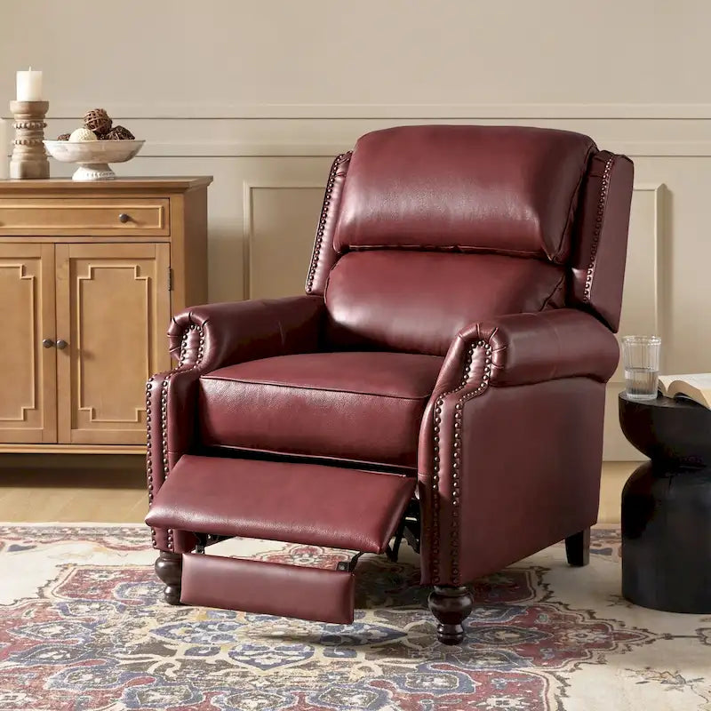 Fauteuil inclinable à dossier inclinable en cuir pleine fleur de style Mid-Century, couleurs marine/vert/noir/marron/vert sauge/chameau/turquoise/colombe/beige/bordeaux – Usage unique