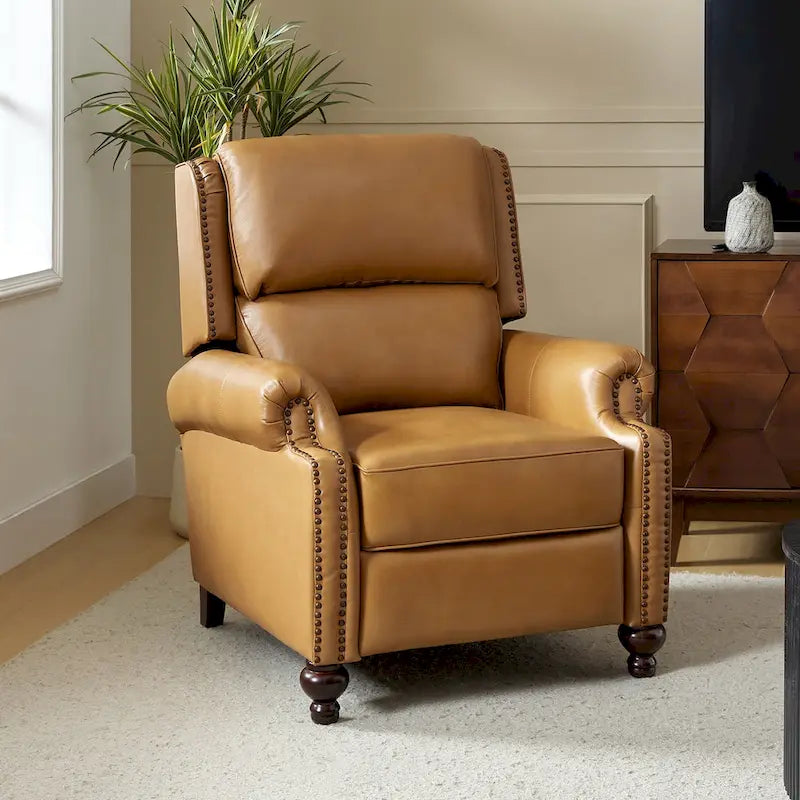 Fauteuil inclinable à dossier inclinable en cuir pleine fleur de style Mid-Century, couleurs marine/vert/noir/marron/vert sauge/chameau/turquoise/colombe/beige/bordeaux – Usage unique