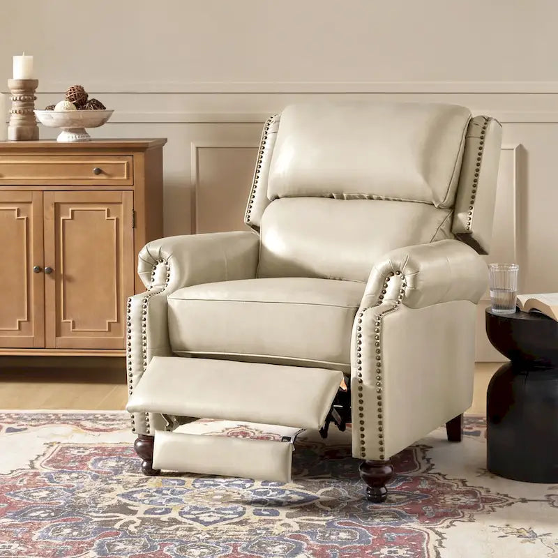 Fauteuil inclinable à dossier inclinable en cuir pleine fleur de style Mid-Century, couleurs marine/vert/noir/marron/vert sauge/chameau/turquoise/colombe/beige/bordeaux – Usage unique