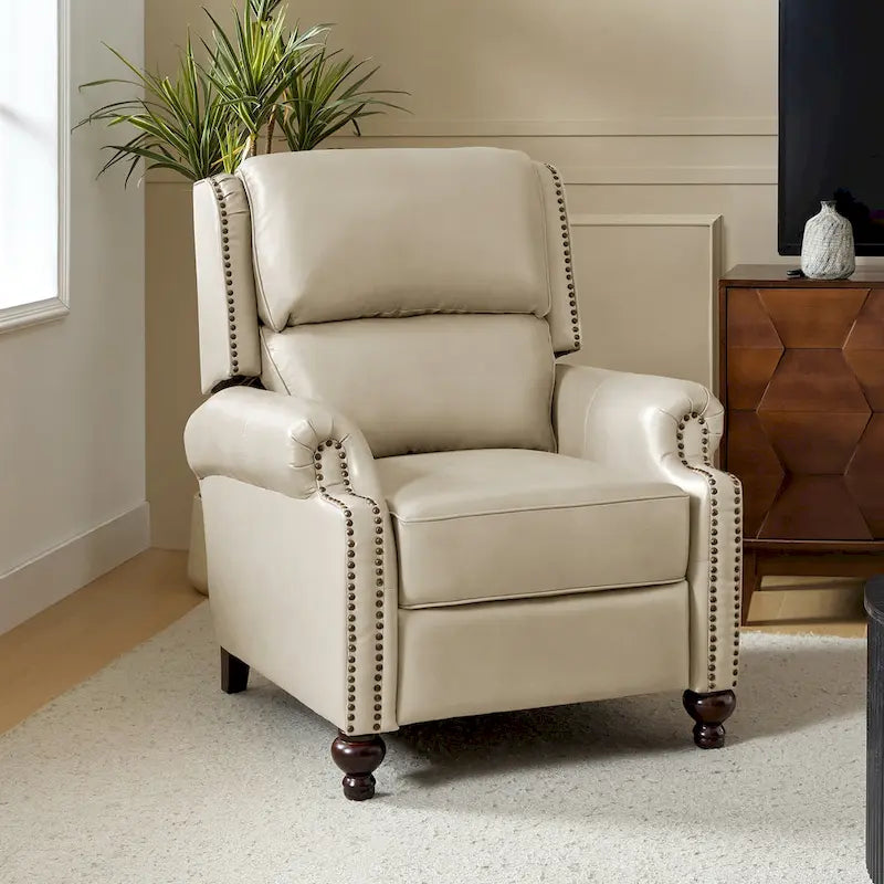 Fauteuil inclinable à dossier inclinable en cuir pleine fleur de style Mid-Century, couleurs marine/vert/noir/marron/vert sauge/chameau/turquoise/colombe/beige/bordeaux – Usage unique
