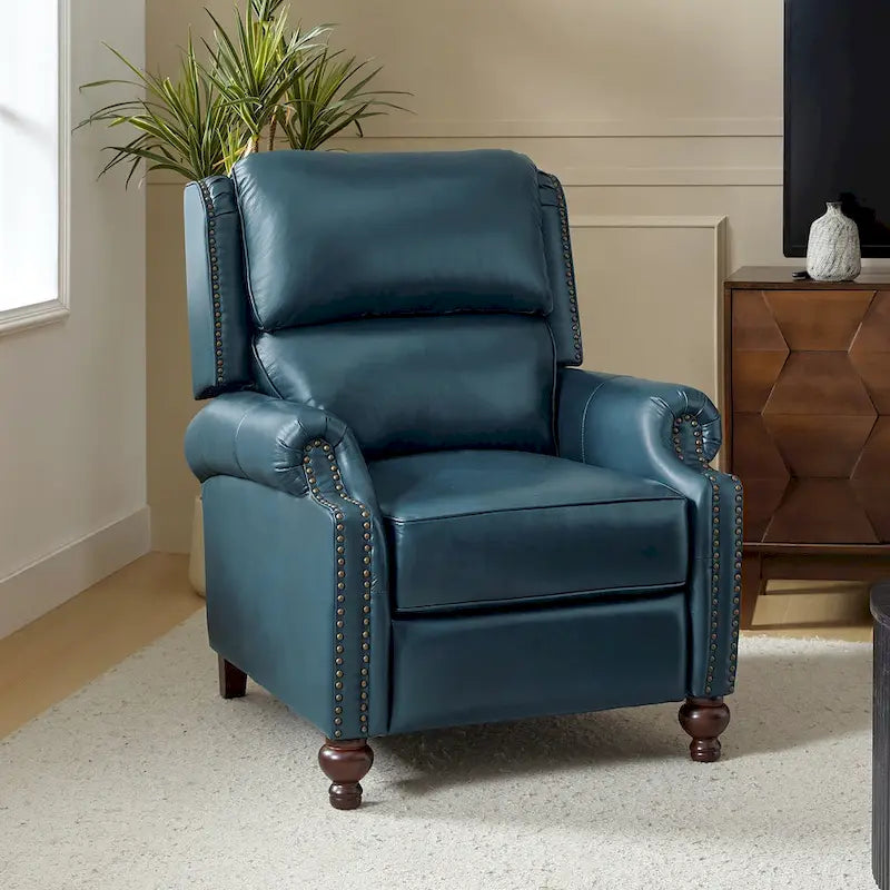 Fauteuil inclinable à dossier inclinable en cuir pleine fleur de style Mid-Century, couleurs marine/vert/noir/marron/vert sauge/chameau/turquoise/colombe/beige/bordeaux – Usage unique
