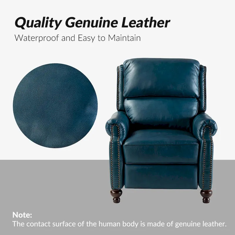 Fauteuil inclinable à dossier inclinable en cuir pleine fleur de style Mid-Century, couleurs marine/vert/noir/marron/vert sauge/chameau/turquoise/colombe/beige/bordeaux – Usage unique