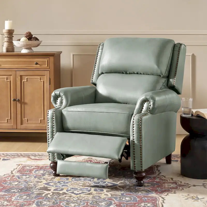 Fauteuil inclinable à dossier inclinable en cuir pleine fleur de style Mid-Century, couleurs marine/vert/noir/marron/vert sauge/chameau/turquoise/colombe/beige/bordeaux – Usage unique