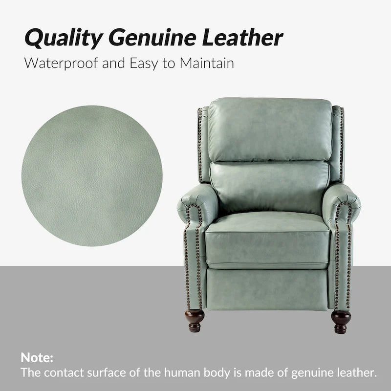 Fauteuil inclinable à dossier inclinable en cuir pleine fleur de style Mid-Century, couleurs marine/vert/noir/marron/vert sauge/chameau/turquoise/colombe/beige/bordeaux – Usage unique