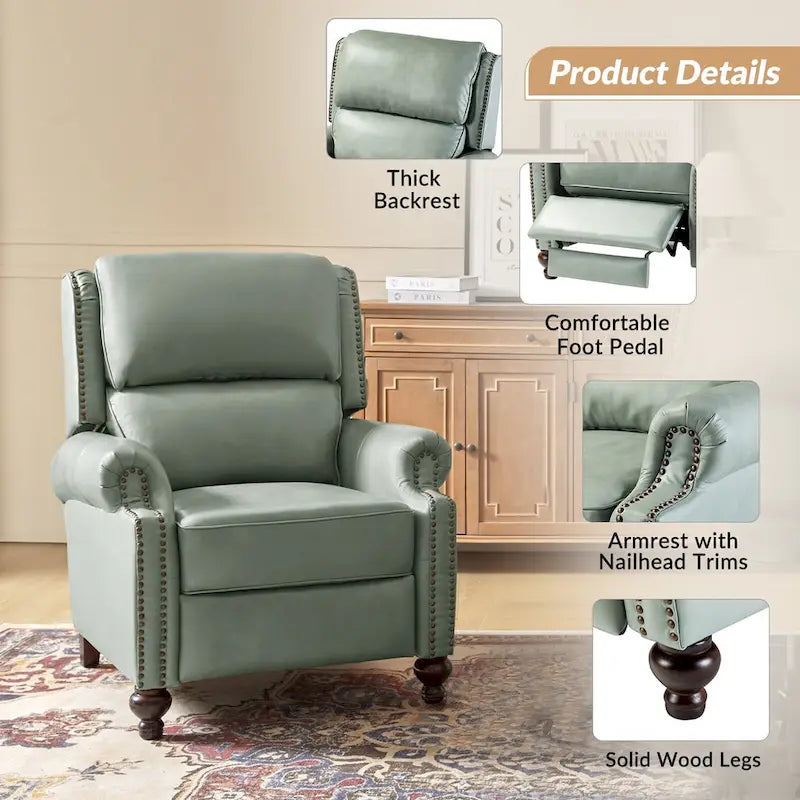 Fauteuil inclinable à dossier inclinable en cuir pleine fleur de style Mid-Century, couleurs marine/vert/noir/marron/vert sauge/chameau/turquoise/colombe/beige/bordeaux – Usage unique