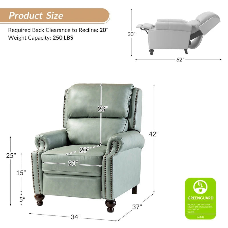 Fauteuil inclinable à dossier inclinable en cuir pleine fleur de style Mid-Century, couleurs marine/vert/noir/marron/vert sauge/chameau/turquoise/colombe/beige/bordeaux – Usage unique