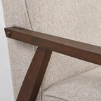 Canapé en tissu aspect lin gris/bleu/jaune de style moderne du milieu du siècle avec pieds en noyer - 3 places