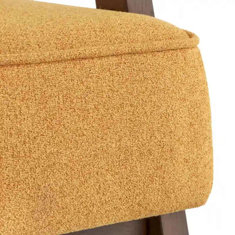 Canapé en tissu aspect lin gris/bleu/jaune de style moderne du milieu du siècle avec pieds en noyer - 3 places