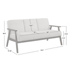 Canapé en tissu aspect lin gris/bleu/jaune de style moderne du milieu du siècle avec pieds en noyer - 3 places