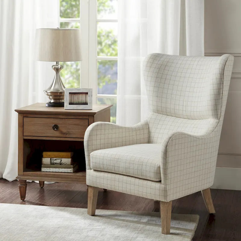 Fauteuil d'appoint transitionnel en polyester avec dossier à oreilles, multi/lin, avec coussin d'assise amovible - Usage unique