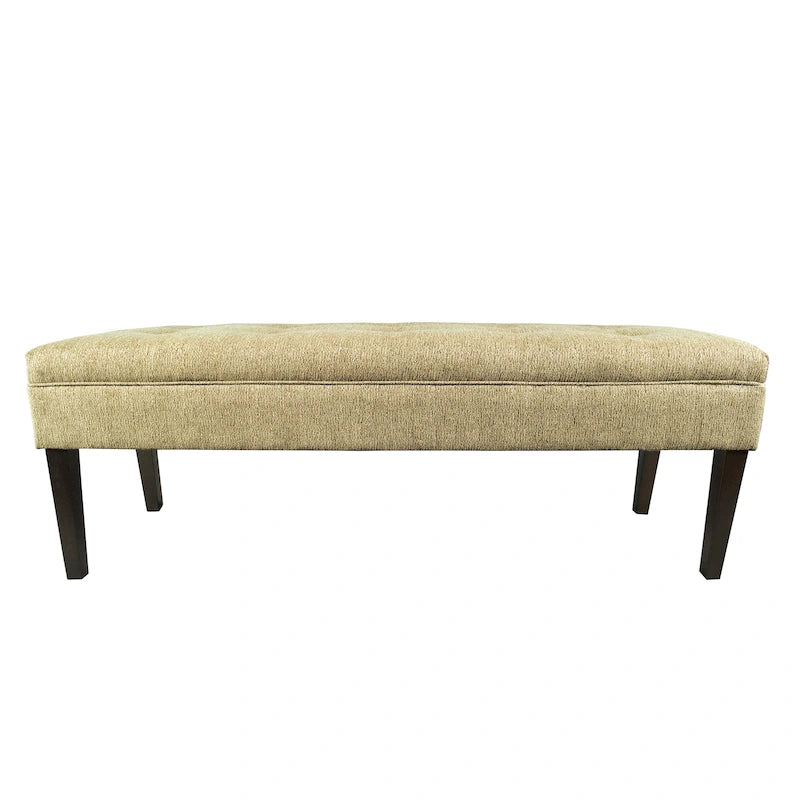 Banc capitonné en tissu à motif géométrique treillis or/gris/sarcelle avec pieds expresso - Usage unique