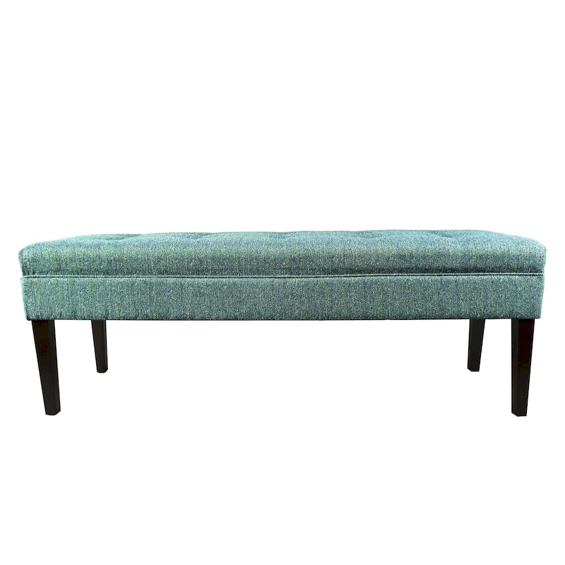 Banc capitonné en tissu à motif géométrique treillis or/gris/sarcelle avec pieds expresso - Usage unique