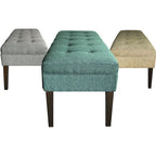 Banc capitonné en tissu à motif géométrique treillis or/gris/sarcelle avec pieds expresso - Usage unique
