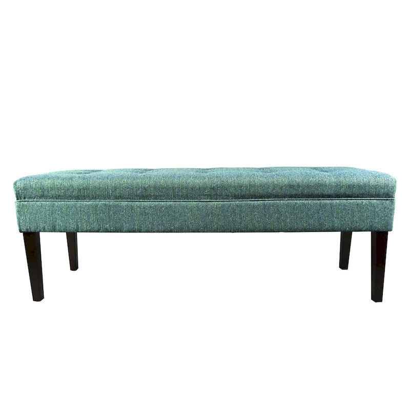 Banc capitonné en tissu à motif géométrique treillis or/gris/sarcelle avec pieds expresso - Usage unique