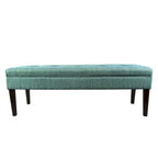 Banc capitonné en tissu à motif géométrique treillis or/gris/sarcelle avec pieds expresso - Usage unique