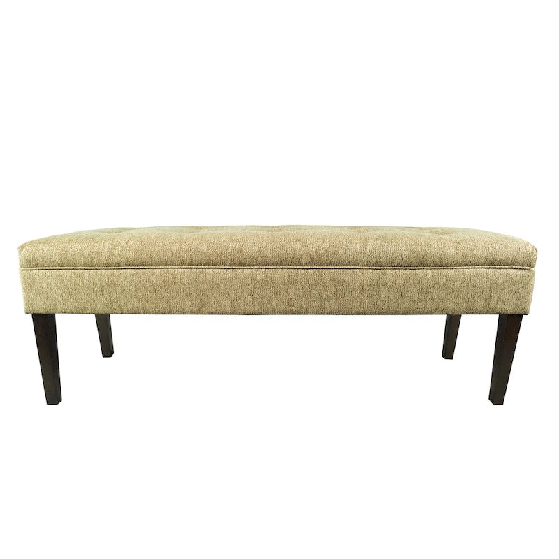 Banc capitonné en tissu à motif géométrique treillis or/gris/sarcelle avec pieds expresso - Usage unique