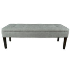 Banc capitonné en tissu à motif géométrique treillis or/gris/sarcelle avec pieds expresso - Usage unique