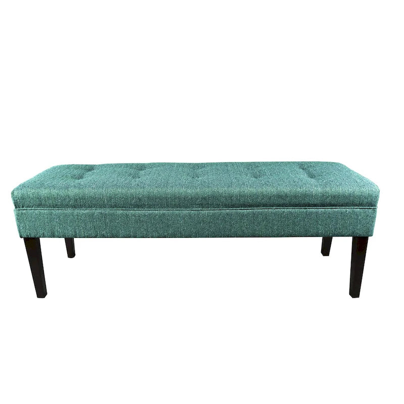 Banc capitonné en tissu à motif géométrique treillis or/gris/sarcelle avec pieds expresso - Usage unique