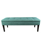 Banc capitonné en tissu à motif géométrique treillis or/gris/sarcelle avec pieds expresso - Usage unique