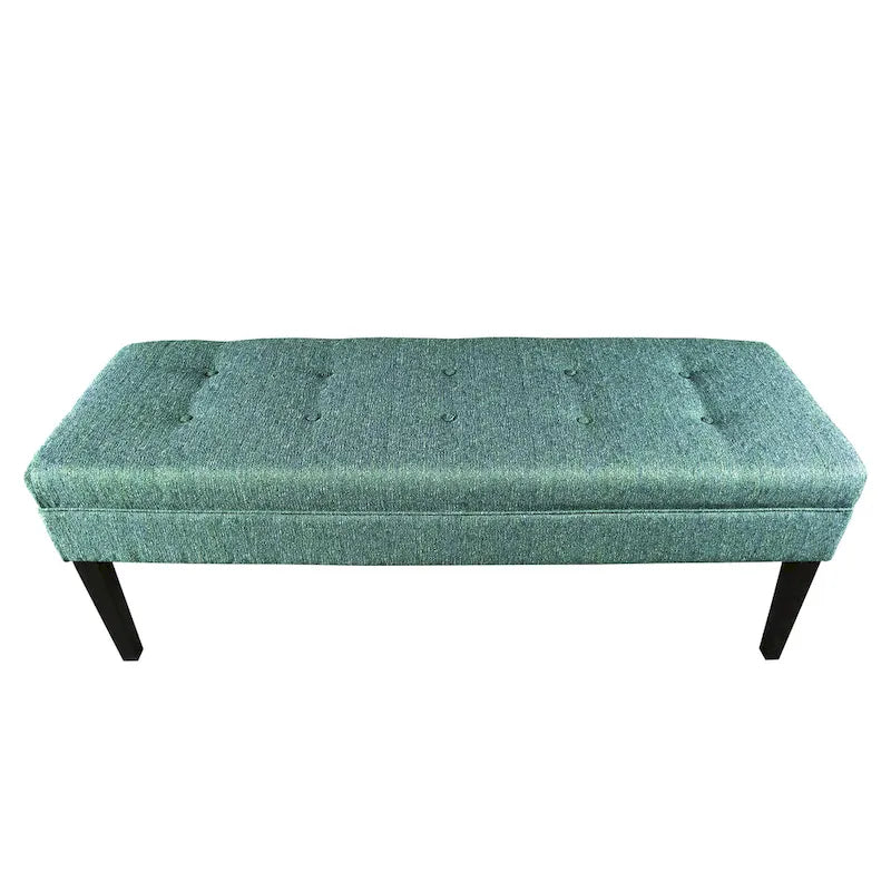 Banc capitonné en tissu à motif géométrique treillis or/gris/sarcelle avec pieds expresso - Usage unique
