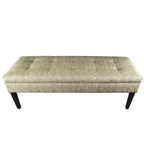 Banc capitonné en tissu à motif géométrique treillis or/gris/sarcelle avec pieds expresso - Usage unique