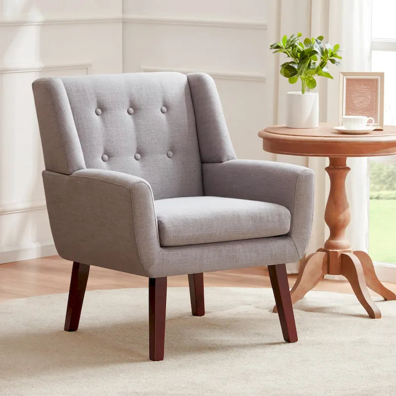 Gris / Bleu lac / Jaune / Gris clair / Beige / Bleu foncé Fauteuil d'appoint capitonné en lin de style Mid-Century - Usage unique
